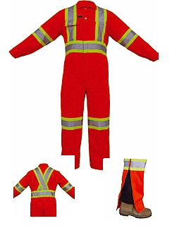 COUVRE-TOUT 65/35 POLYCOTON ORANGE AVEC BANDES RÉFLÉCHISSANTES ET ZIPS AUX JAMBES