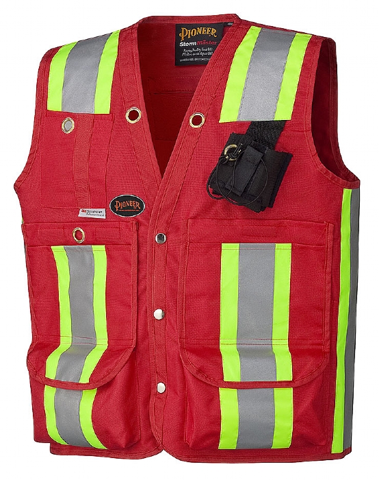 VESTE D'ARPENTEUR ROUGE AVEC BANDES