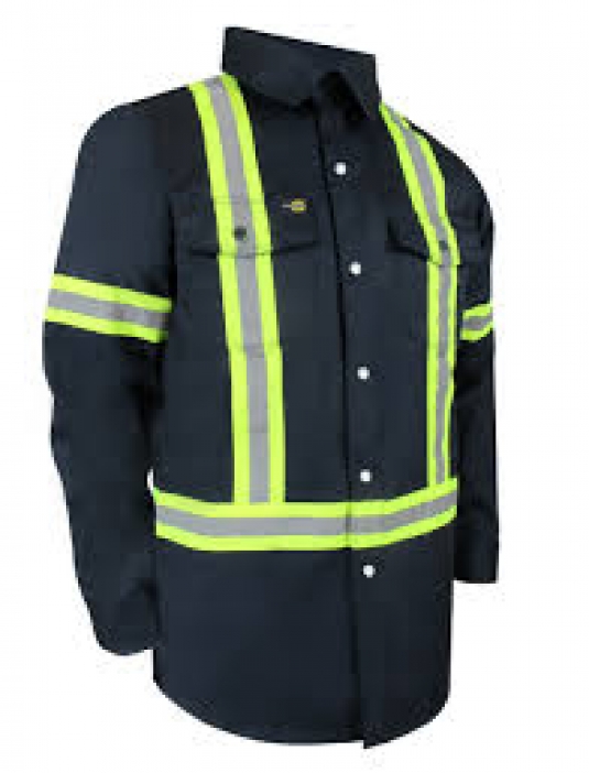 CHEMISE DE TRAVAIL JACKFIELD HOMME AVEC BANDES RÉFLÉCHISSANTES ET SNAPS MANCHES LONGUES 65/35 POLY/COTON MARINE