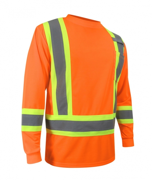 T-SHIRT ORANGE 100% POLYESTER À MANCHES LONGUES AVEC BANDES RÉFLÉCHISSANTES