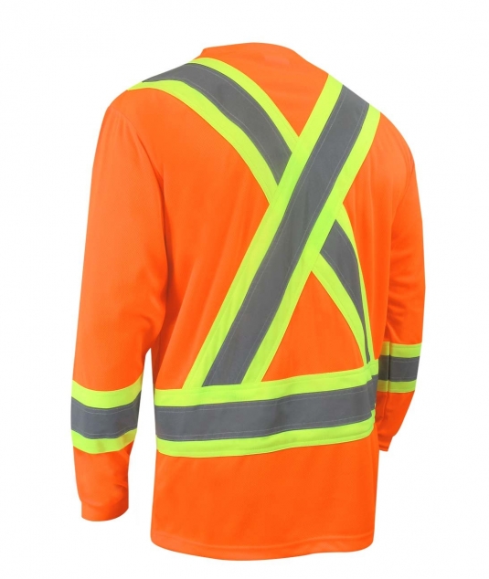 T-SHIRT ORANGE 100% POLYESTER À MANCHES LONGUES AVEC BANDES RÉFLÉCHISSANTES