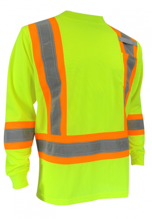 T-SHIRT ORANGE 100% POLYESTER À MANCHES LONGUES AVEC BANDES RÉFLÉCHISSANTES