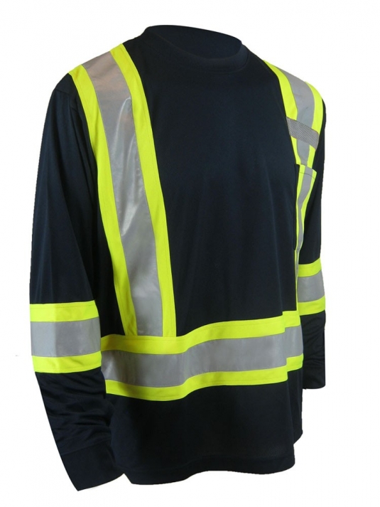 T-SHIRT ORANGE 100% POLYESTER À MANCHES LONGUES AVEC BANDES RÉFLÉCHISSANTES