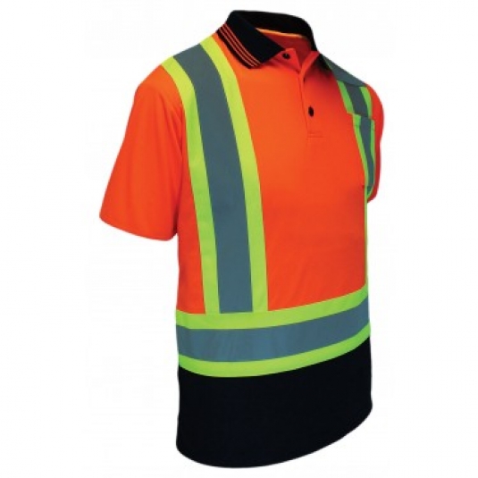 POLO HOMME AVEC BANDES RÉFLÉCHISSANTES MANCHES COURTES 100% POLYESTER ORANGE