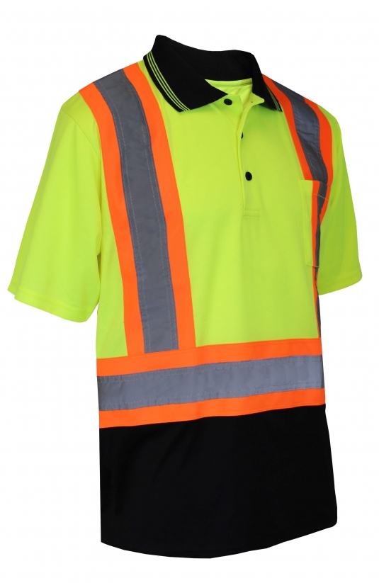 POLO HOMME AVEC BANDES RÉFLÉCHISSANTES MANCHES COURTES 100% POLYESTER ORANGE