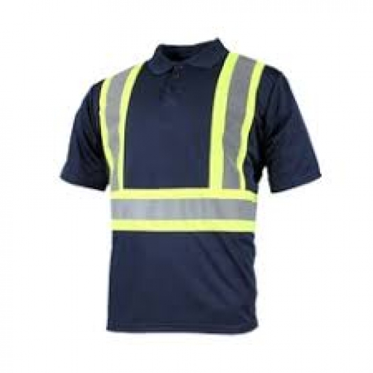POLO HOMME AVEC BANDES RÉFLÉCHISSANTES MANCHES COURTES 100% POLYESTER MARINE