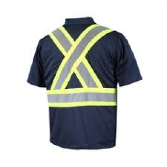 POLO HOMME AVEC BANDES RÉFLÉCHISSANTES MANCHES COURTES 100% POLYESTER MARINE
