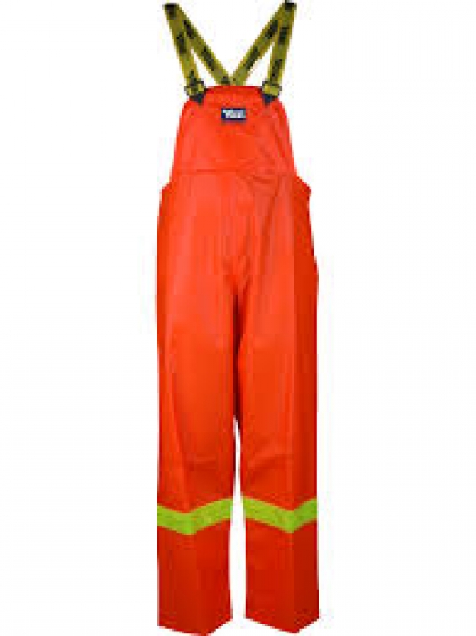 PANTALON IMPERMÉABLE A BRETELLE JOURNEYMAN PVC 0.45MM ORANGE AVEC BANDES RÉFLÉCHISSANTES