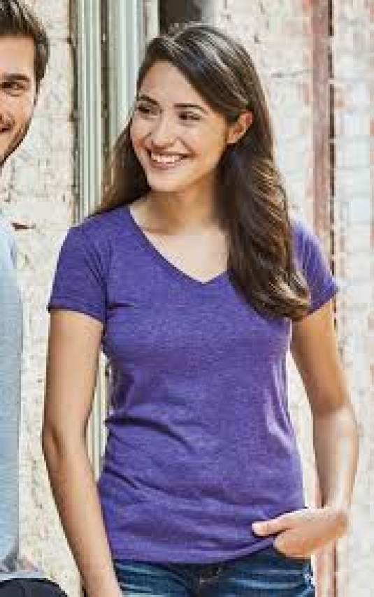 T-SHIRT COL EN V FEMME MANCHES COURTES 65/35 POLY/COTON