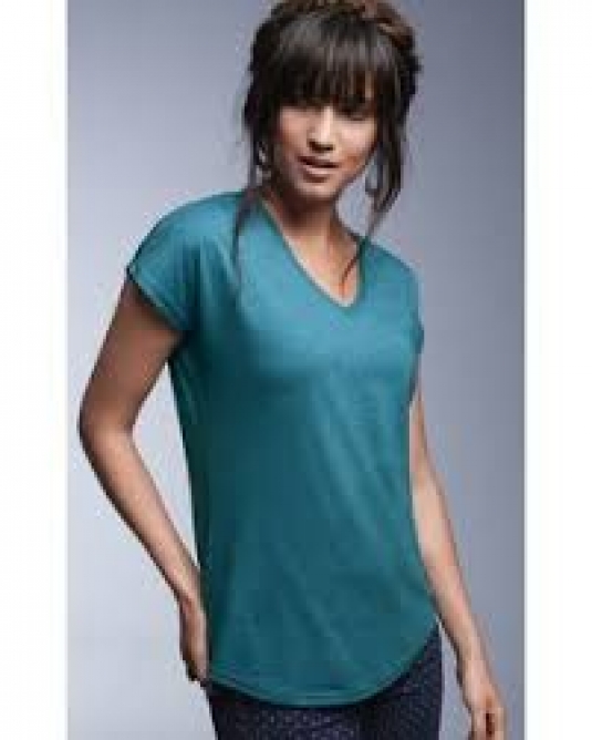 T-SHIRT COL EN V FEMME MANCHES COURTES 50% POLY/25% COTON/25% RAYONNE