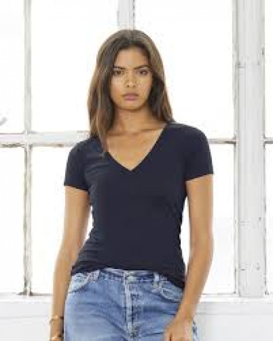 T-SHIRT COL EN V FEMME MANCHES COURTES 50% POLY/25% COTON/25% RAYONNE