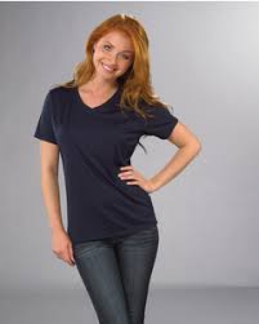 T-SHIRT COL EN V FEMME MANCHES COURTES 100% POLYESTER
