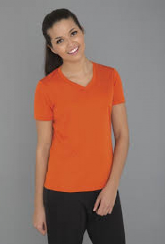 T-SHIRT COL EN V FEMME MANCHES COURTES 100% POLYESTER