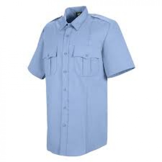 CHEMISE OFFICIER AMERICAINE NEW DIMENSION HOMME MANCHES COURTES 65/35 POLY/COTON BLEU CLAIR