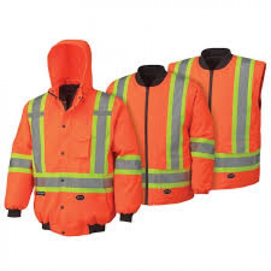 BLOUSON AVIATEUR DE SÉCURITÉ IMPERMÉABLE HAUTE VIS. 6-EN-1 - POLY OXFORD DE 300D ENDUIT DE PU