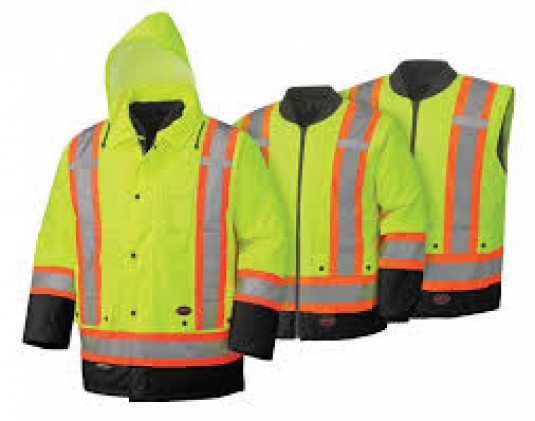 MANTEAU DE SÉCURITÉ IMPERMÉABLE HAUTE VIS. 6-EN-1 - POLY OXFORD DE 300D ENDUIT DE PU